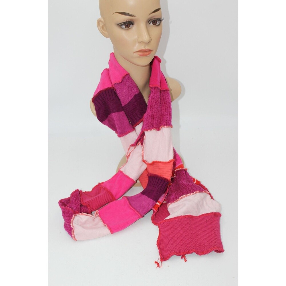 Scarf Upcycled Red Pink White Sweaters Red 8 ft Long Handmade Boho Mens Womens